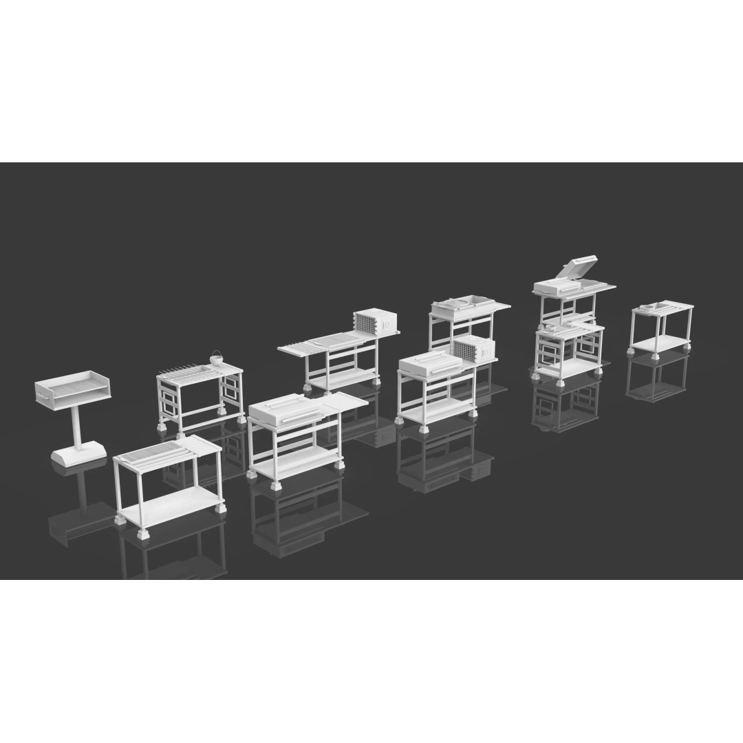 BBQ Grills and Smokers 3D Model – Low Poly Pack, Game Ready, FBX, OBJ - View 3