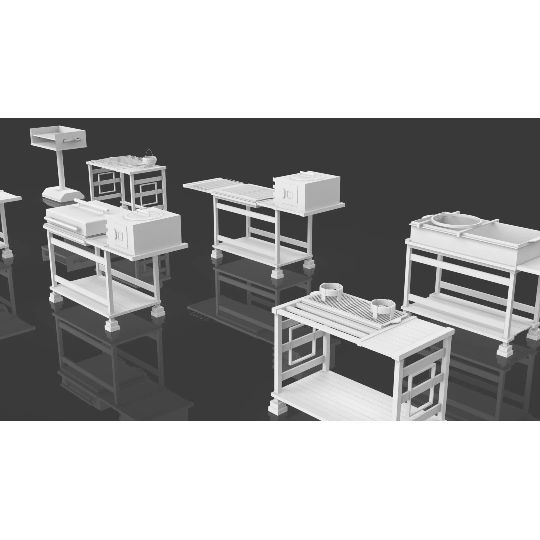 BBQ Grills and Smokers 3D Model – Low Poly Pack, Game Ready, FBX, OBJ - View 4
