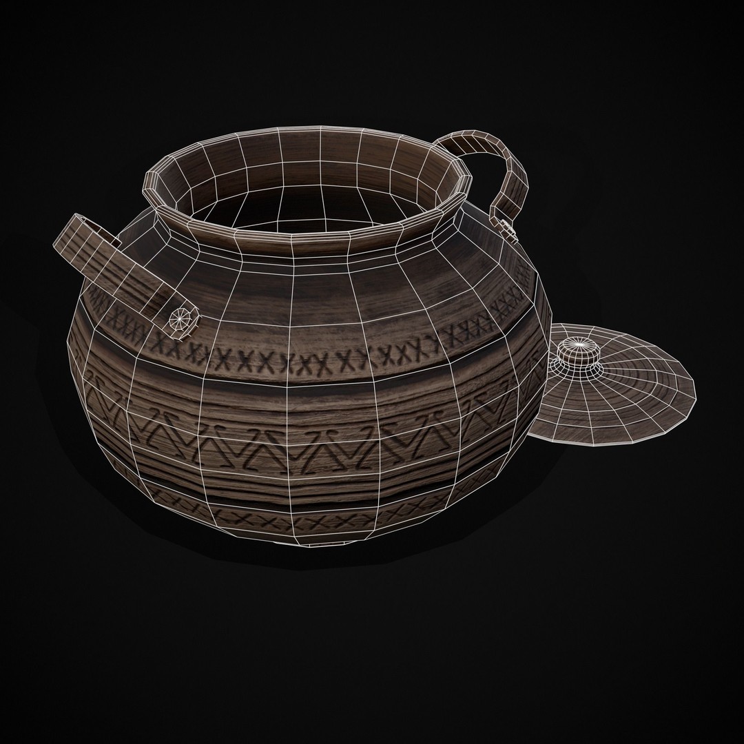 Engraved Clay Pot 3D Model – Low Poly Kitchenware with PBR Textures, FBX/OBJ