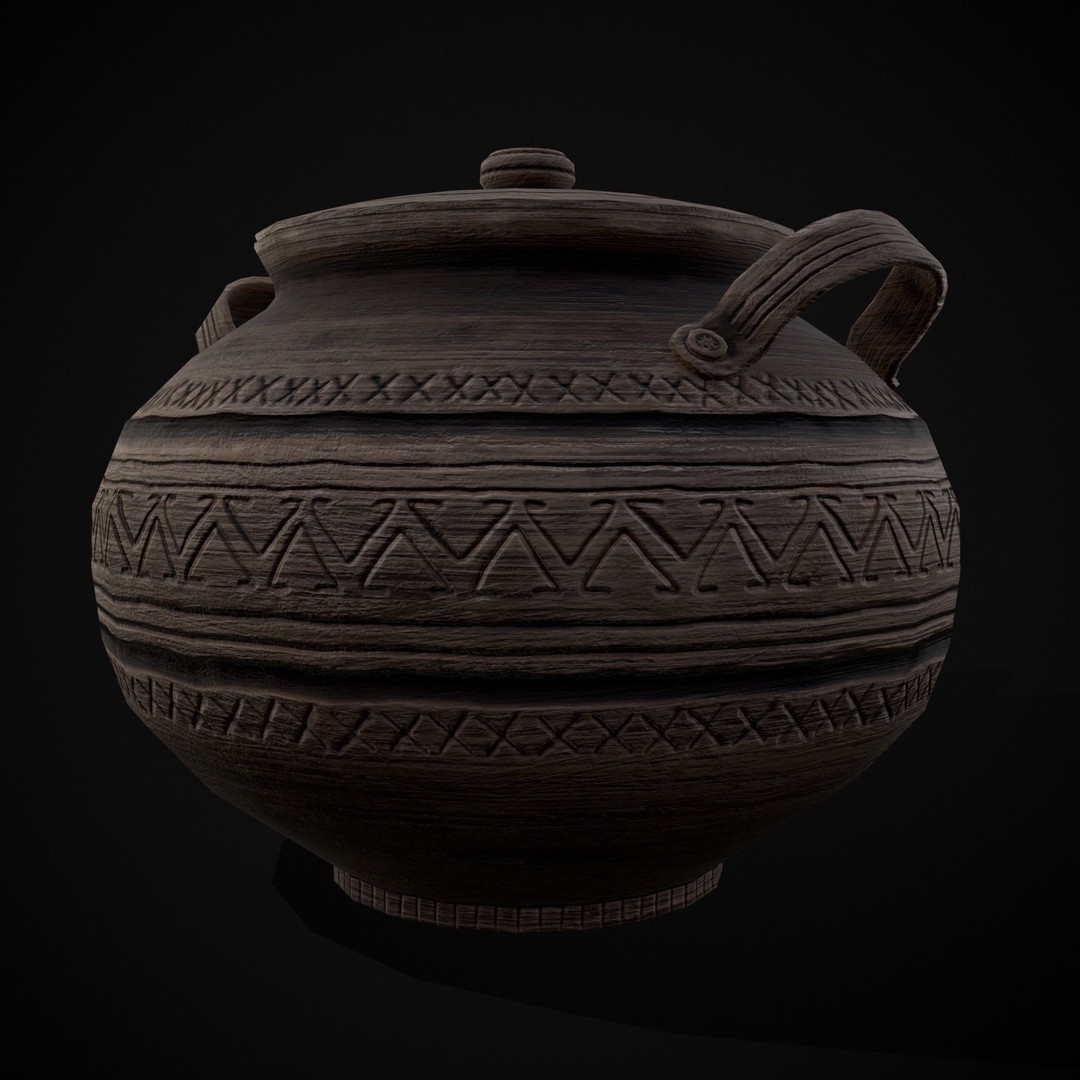 Engraved Clay Pot 3D Model – Low Poly Kitchenware with PBR Textures, FBX/OBJ - View 10