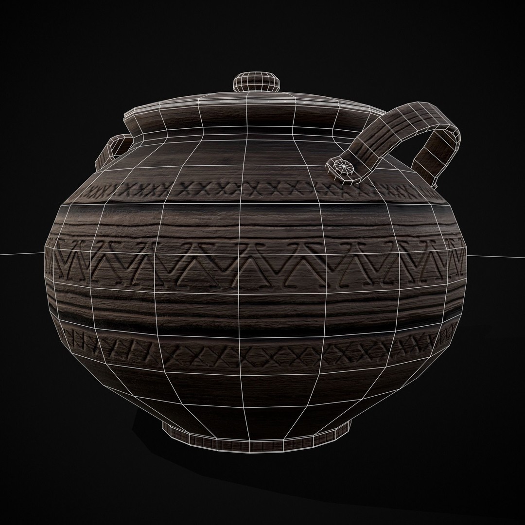 Engraved Clay Pot 3D Model – Low Poly Kitchenware with PBR Textures, FBX/OBJ - View 11