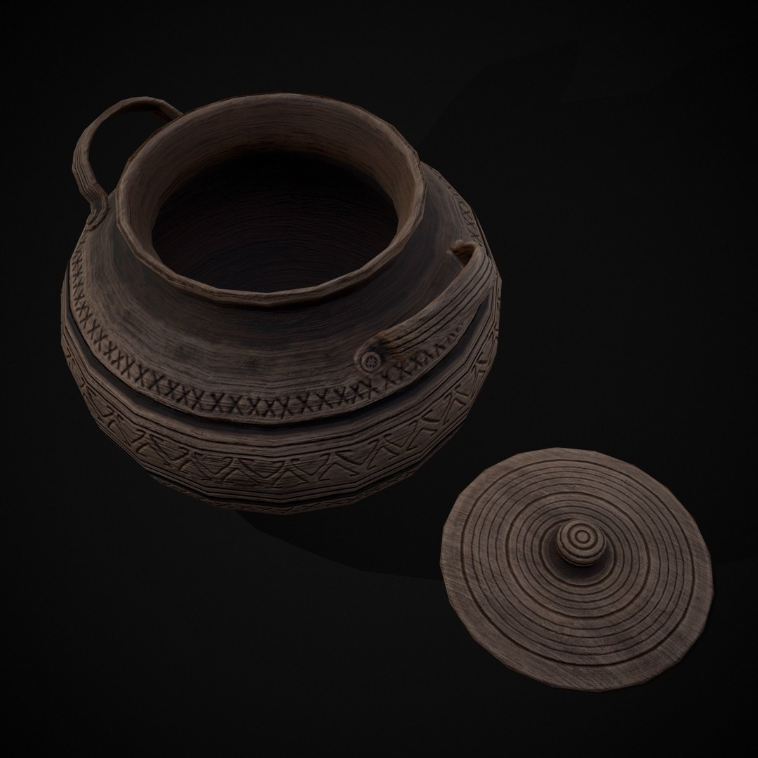 Engraved Clay Pot 3D Model – Low Poly Kitchenware with PBR Textures, FBX/OBJ - View 12