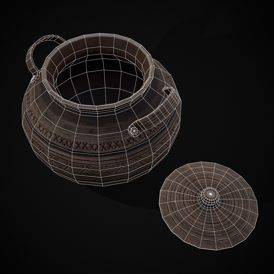 Engraved Clay Pot 3D Model – Low Poly Kitchenware with PBR Textures, FBX/OBJ - View 13