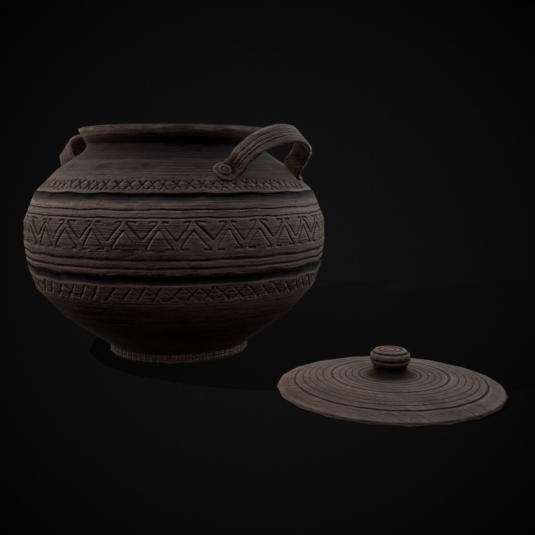 Engraved Clay Pot 3D Model – Low Poly Kitchenware with PBR Textures, FBX/OBJ - View 14