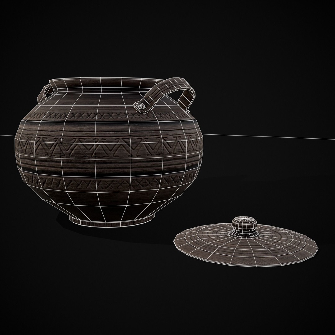 Engraved Clay Pot 3D Model – Low Poly Kitchenware with PBR Textures, FBX/OBJ - View 15