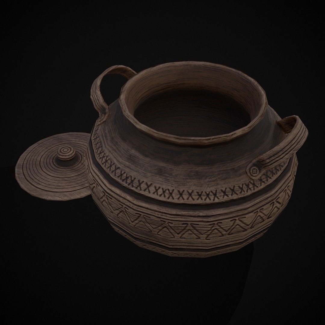 Engraved Clay Pot 3D Model – Low Poly Kitchenware with PBR Textures, FBX/OBJ - View 16