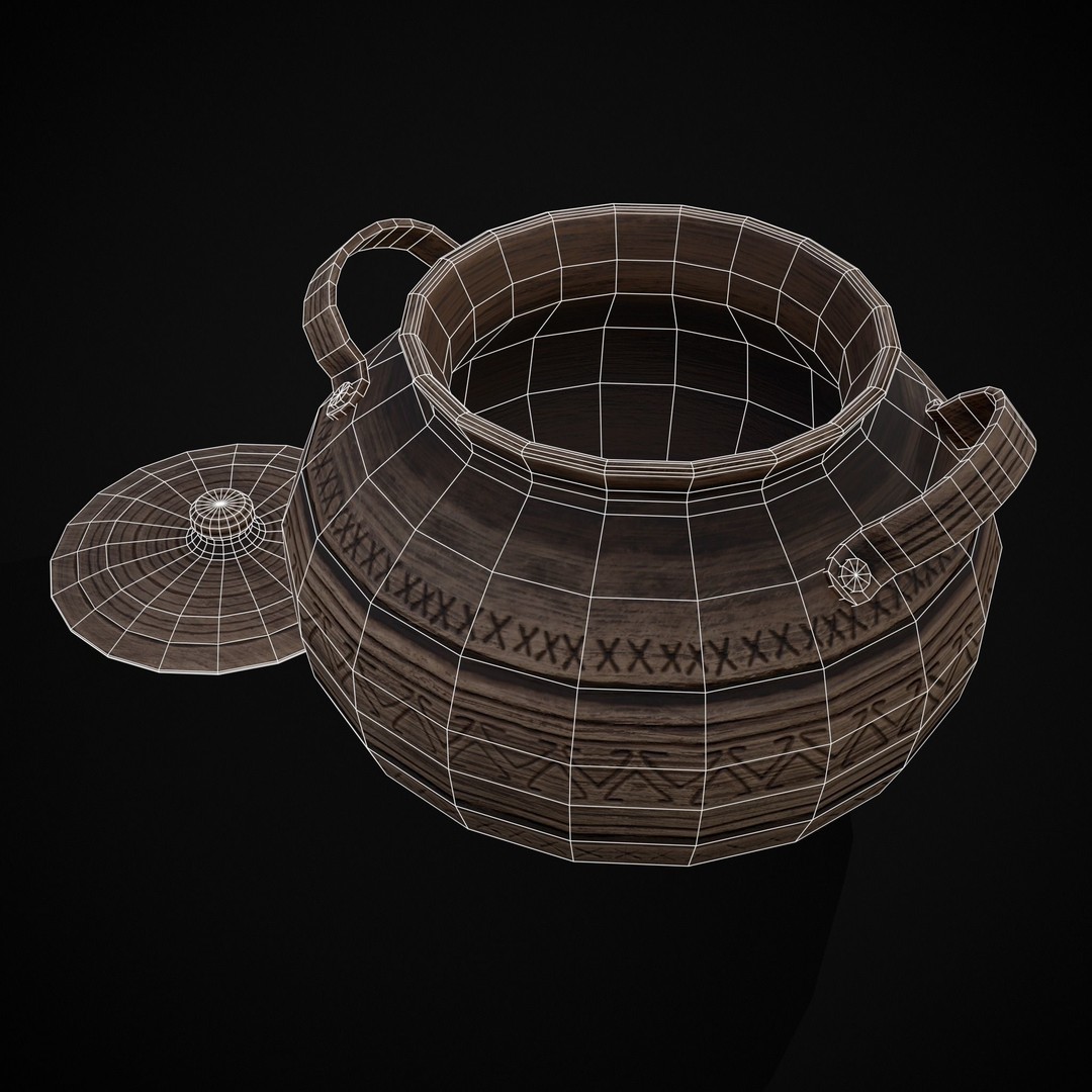 Engraved Clay Pot 3D Model – Low Poly Kitchenware with PBR Textures, FBX/OBJ - View 17