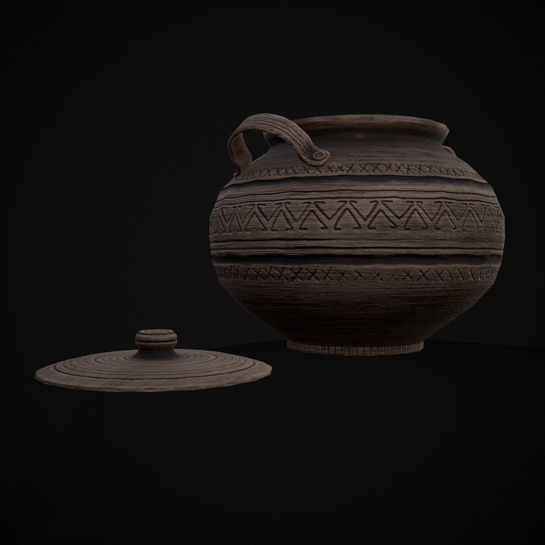 Engraved Clay Pot 3D Model – Low Poly Kitchenware with PBR Textures, FBX/OBJ - View 18