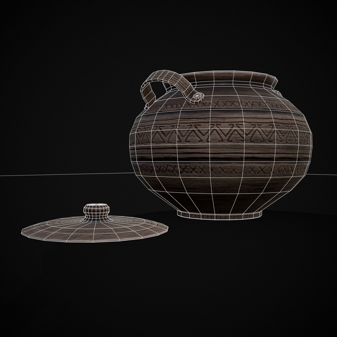 Engraved Clay Pot 3D Model – Low Poly Kitchenware with PBR Textures, FBX/OBJ - View 19