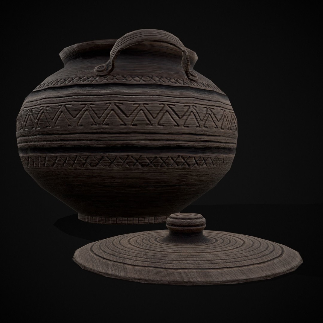 Engraved Clay Pot 3D Model – Low Poly Kitchenware with PBR Textures, FBX/OBJ - View 20