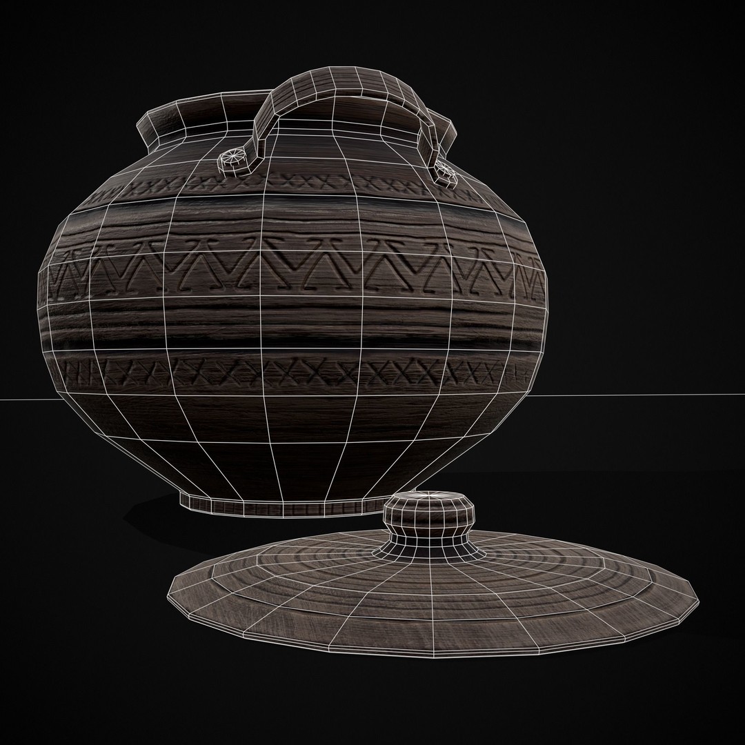 Engraved Clay Pot 3D Model – Low Poly Kitchenware with PBR Textures, FBX/OBJ - View 21