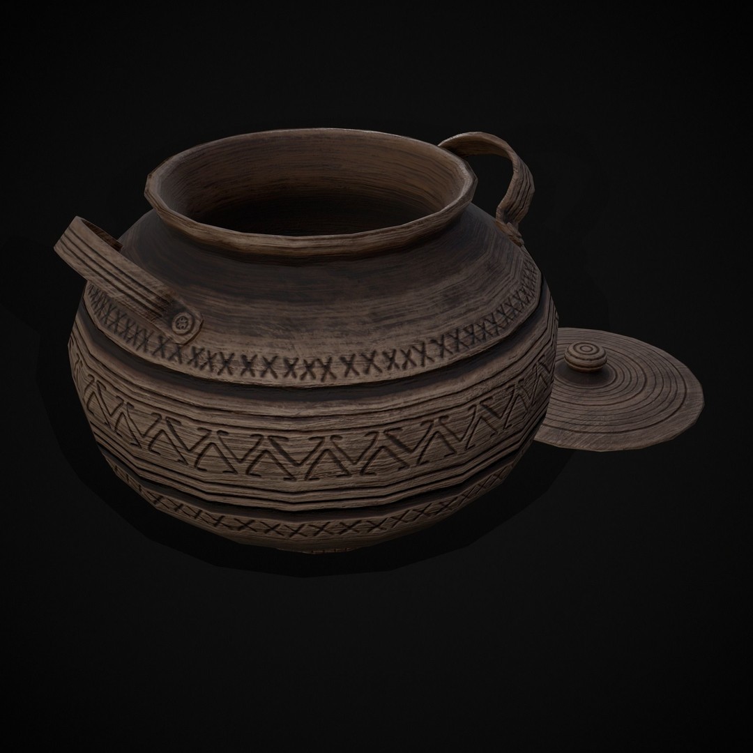 Engraved Clay Pot 3D Model – Low Poly Kitchenware with PBR Textures, FBX/OBJ - View 22