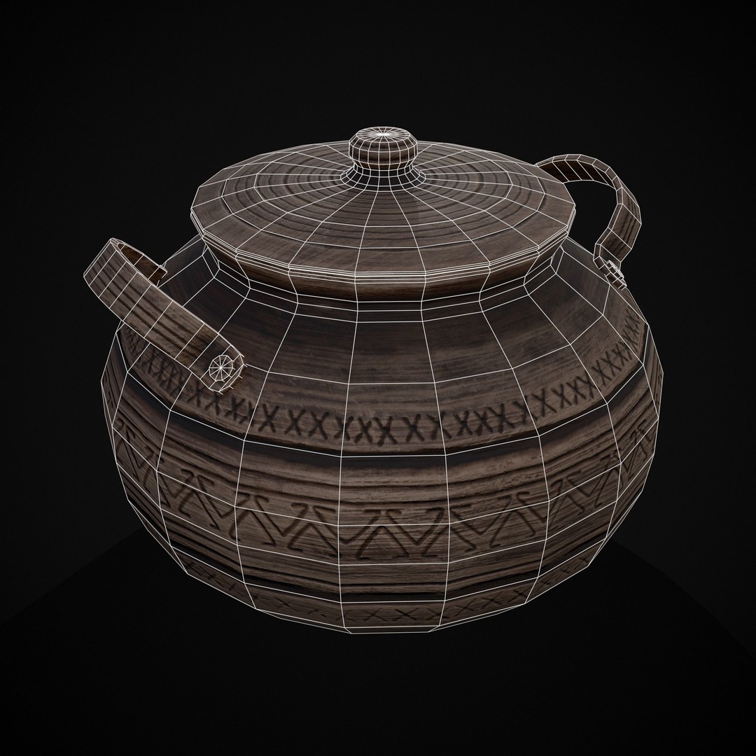 Engraved Clay Pot 3D Model – Low Poly Kitchenware with PBR Textures, FBX/OBJ - View 3