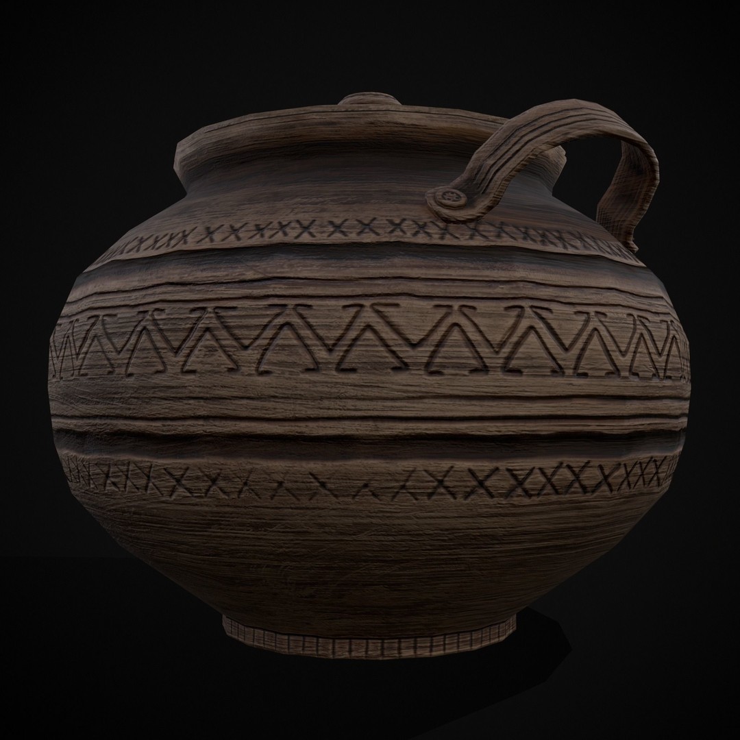 Engraved Clay Pot 3D Model – Low Poly Kitchenware with PBR Textures, FBX/OBJ - View 4