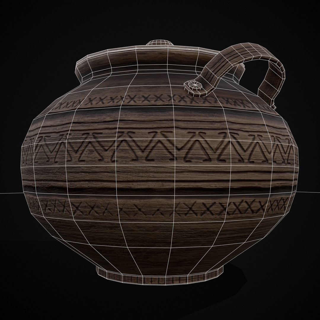 Engraved Clay Pot 3D Model – Low Poly Kitchenware with PBR Textures, FBX/OBJ - View 5