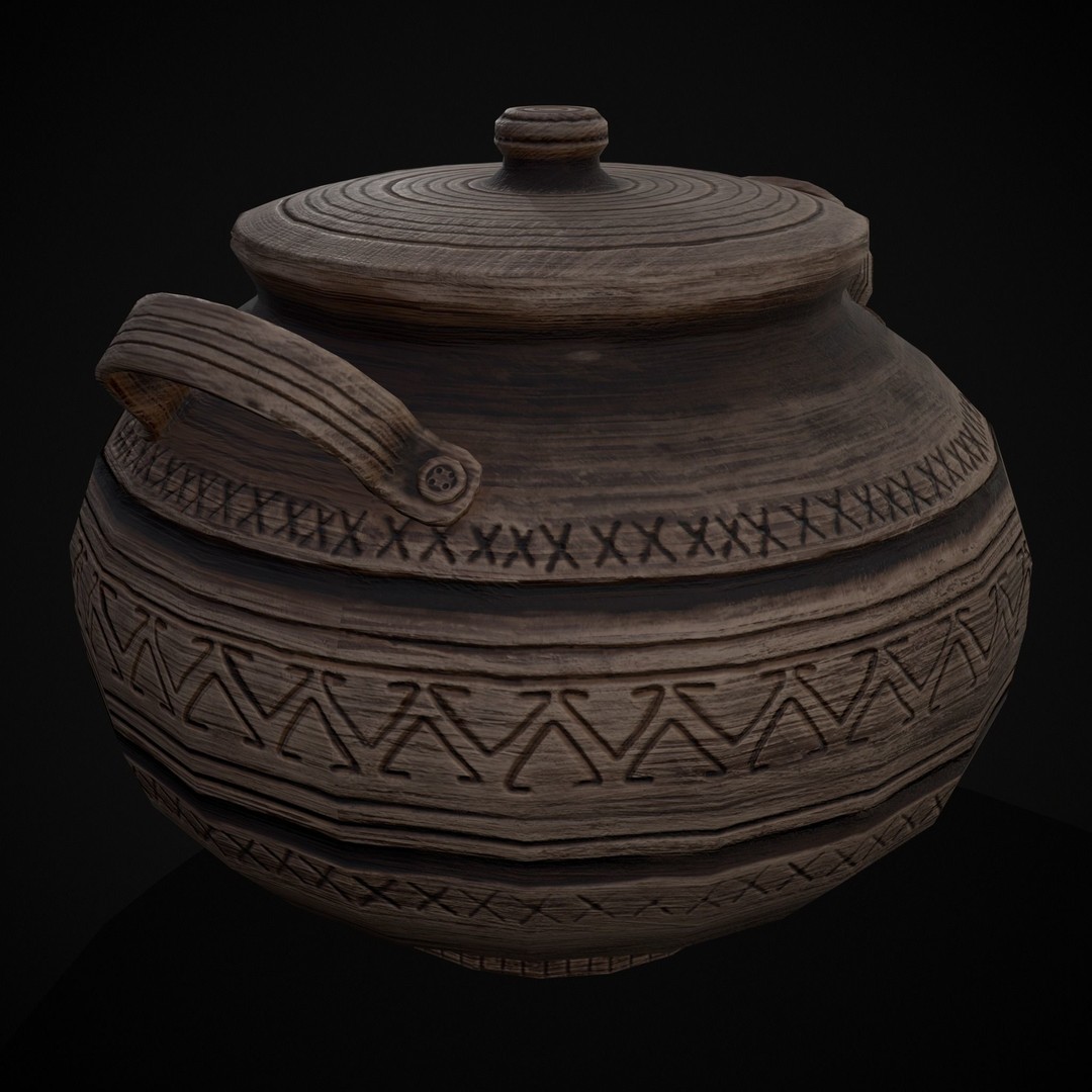 Engraved Clay Pot 3D Model – Low Poly Kitchenware with PBR Textures, FBX/OBJ - View 8
