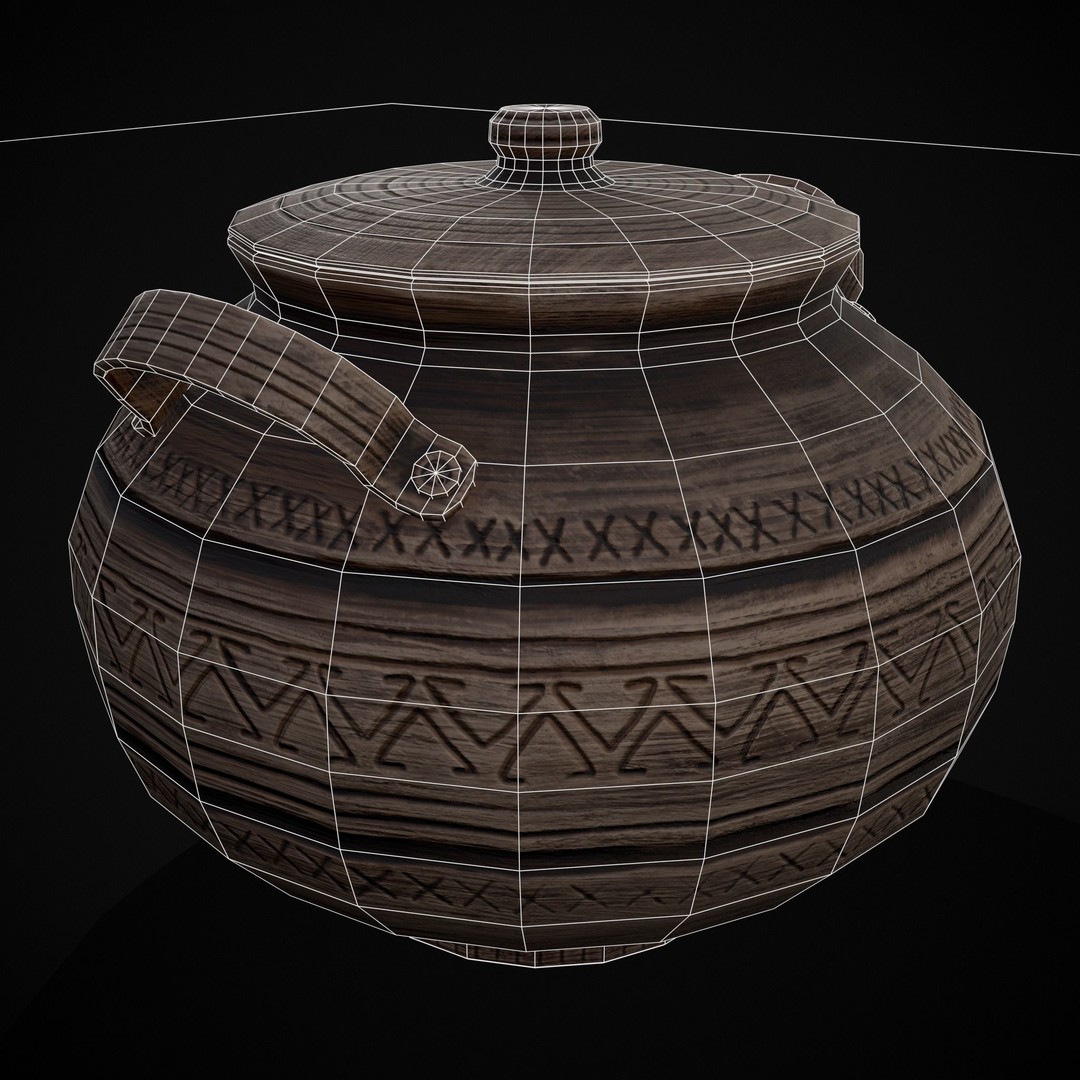 Engraved Clay Pot 3D Model – Low Poly Kitchenware with PBR Textures, FBX/OBJ - View 9