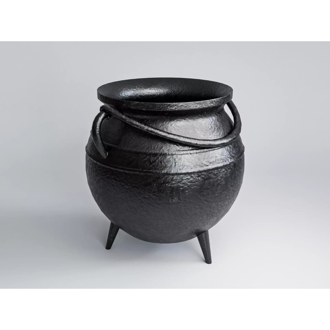 Cauldron 3D Model – Low Poly Cast Iron Pot for Games, FBX, Blender - View 2