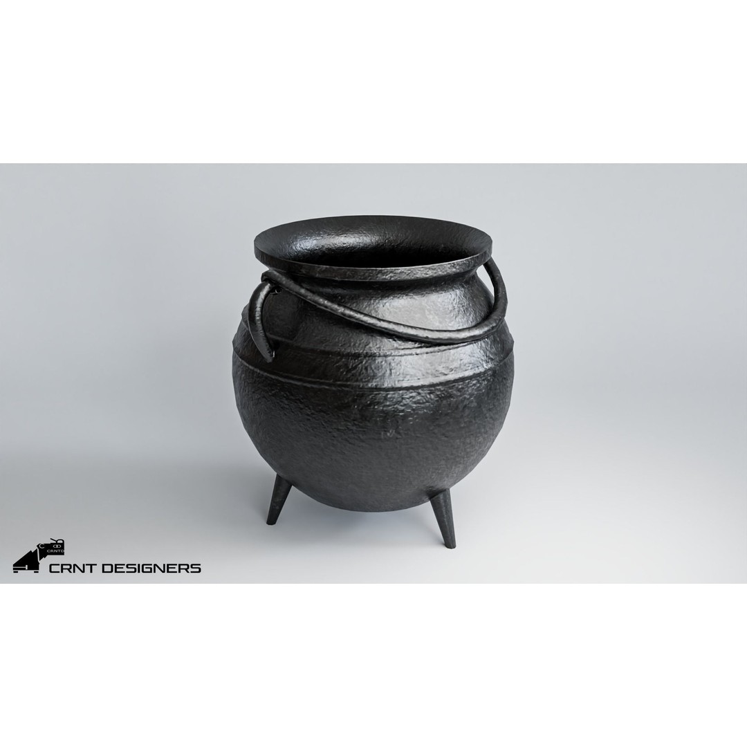 Cauldron 3D Model – Low Poly Cast Iron Pot for Games, FBX, Blender - View 3