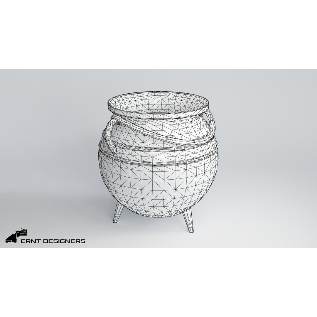 Cauldron 3D Model – Low Poly Cast Iron Pot for Games, FBX, Blender - View 4