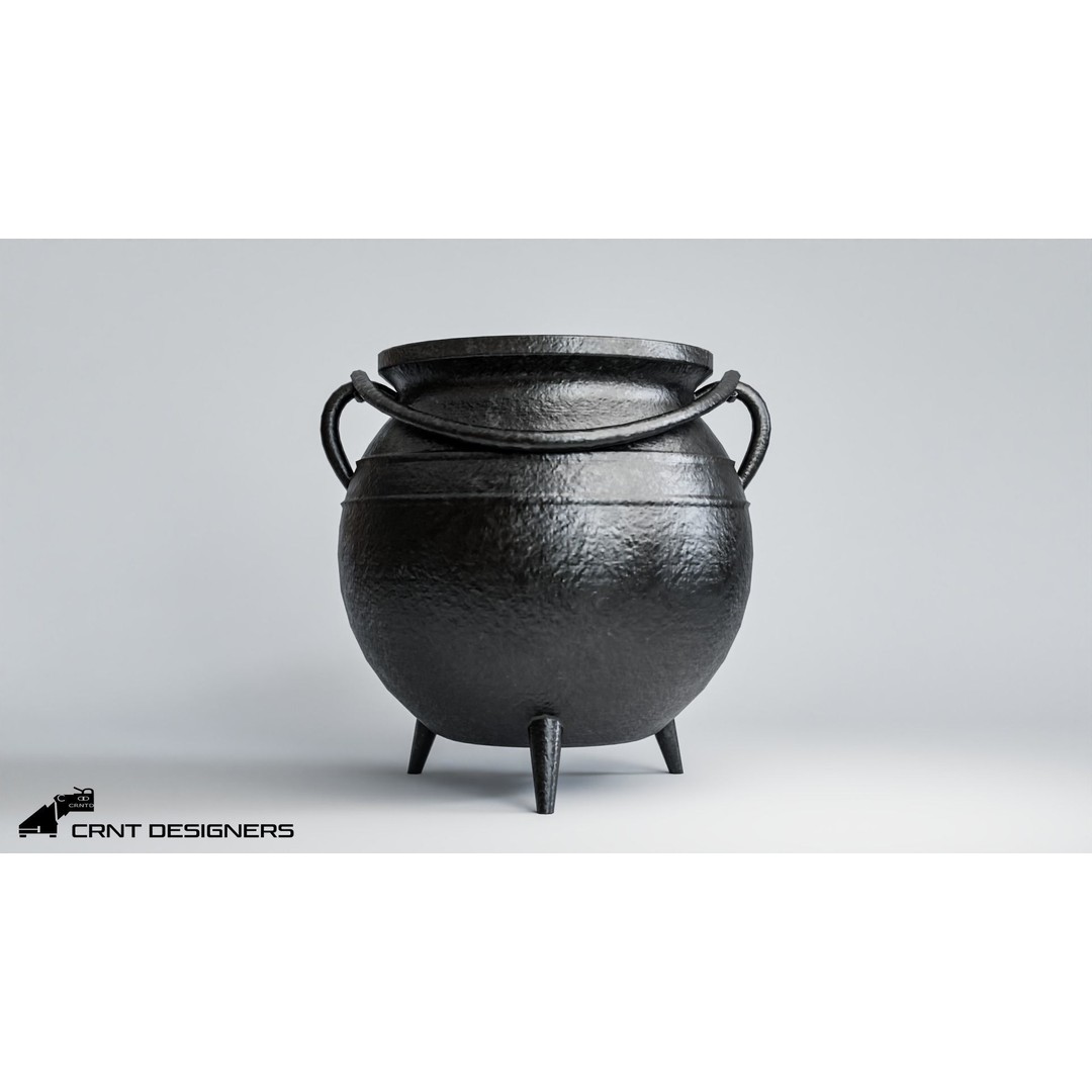 Cauldron 3D Model – Low Poly Cast Iron Pot for Games, FBX, Blender - View 5
