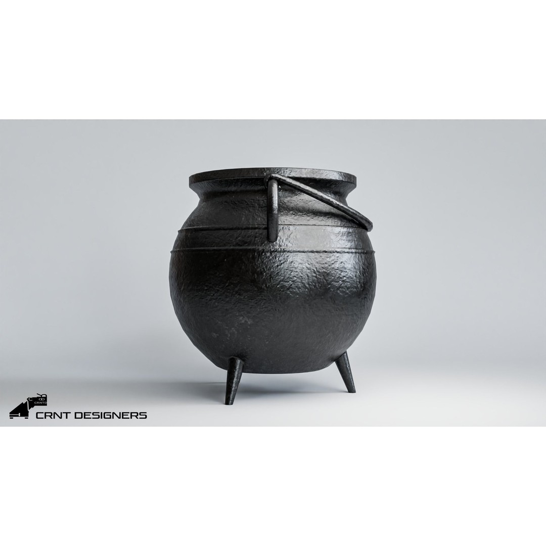 Cauldron 3D Model – Low Poly Cast Iron Pot for Games, FBX, Blender - View 7