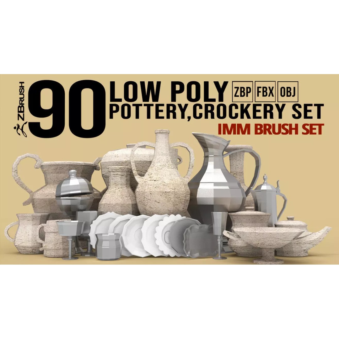 Crockery Pottery 3D Model – IMM Brush Set for ZBrush, OBJ, FBX - View 2