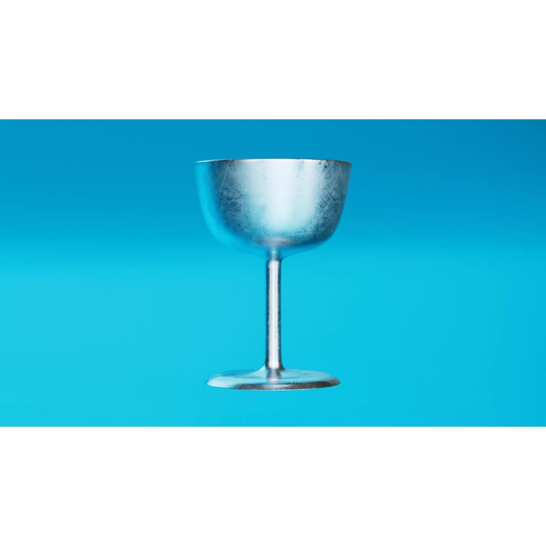 Scratched Silver Goblet Glass 3D Model – Vintage PBR Asset, FBX/OBJ - View 2