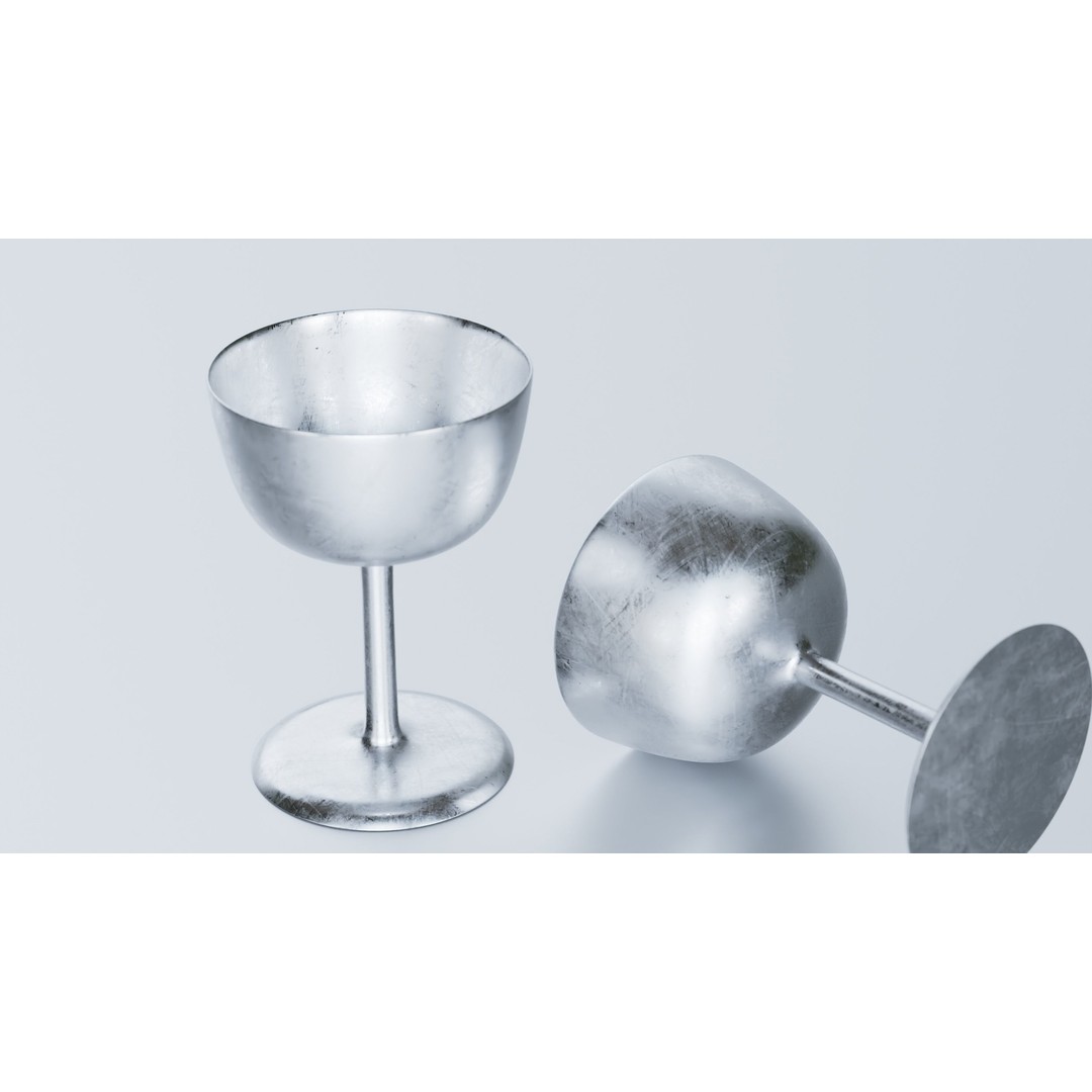 Scratched Silver Goblet Glass 3D Model – Vintage PBR Asset, FBX/OBJ - View 7