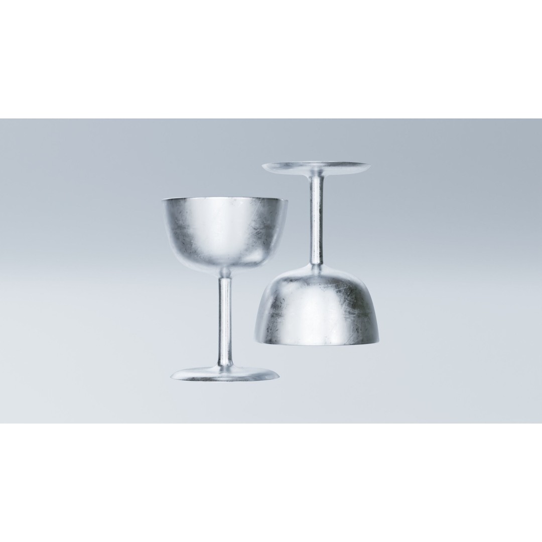 Scratched Silver Goblet Glass 3D Model – Vintage PBR Asset, FBX/OBJ - View 9