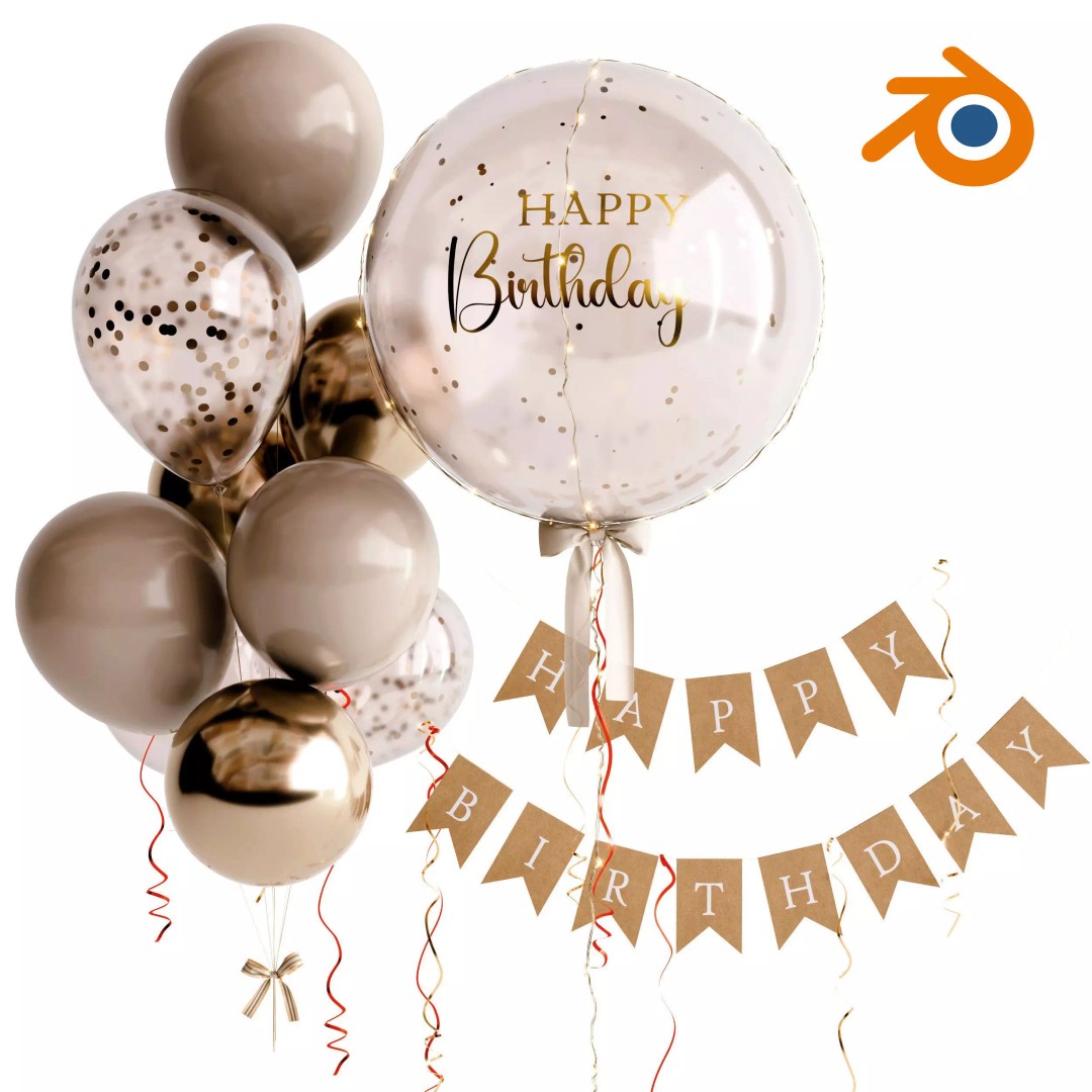 Holiday Balloons 3D Model – PBR Textured Blender Asset, FBX, OBJ - View 2