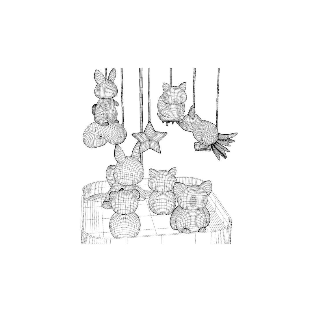 Musical Mobile 3D Model – Low Poly Cute Animal Characters, FBX
