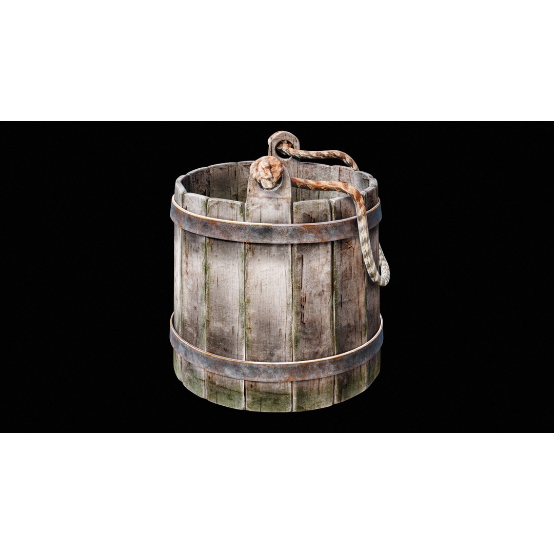 Wooden Medieval Bucket 3D Model – Low Poly PBR Game Asset, FBX - View 10