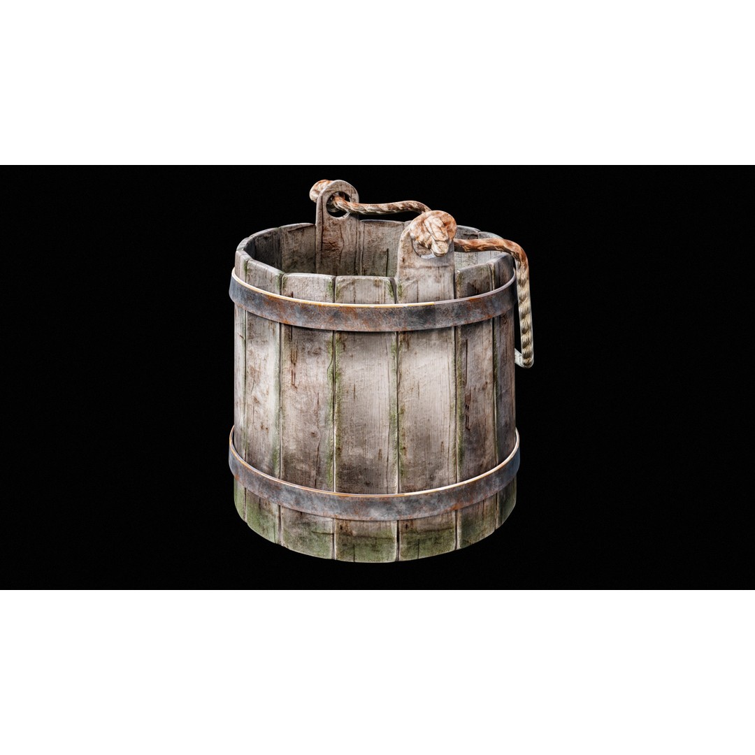 Wooden Medieval Bucket 3D Model – Low Poly PBR Game Asset, FBX - View 11