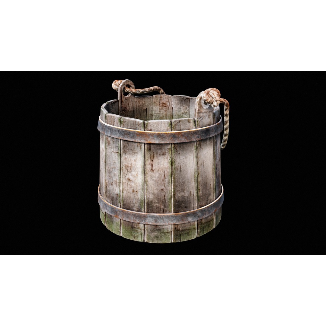 Wooden Medieval Bucket 3D Model – Low Poly PBR Game Asset, FBX - View 12
