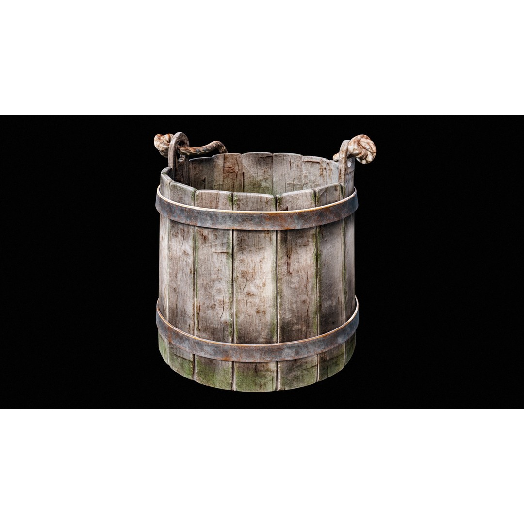 Wooden Medieval Bucket 3D Model – Low Poly PBR Game Asset, FBX - View 13