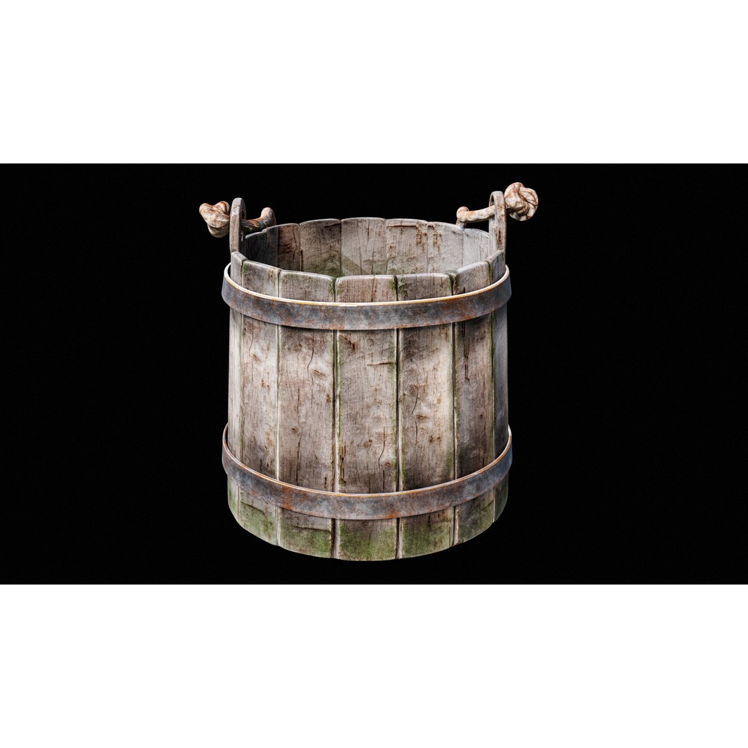 Wooden Medieval Bucket 3D Model – Low Poly PBR Game Asset, FBX - View 14