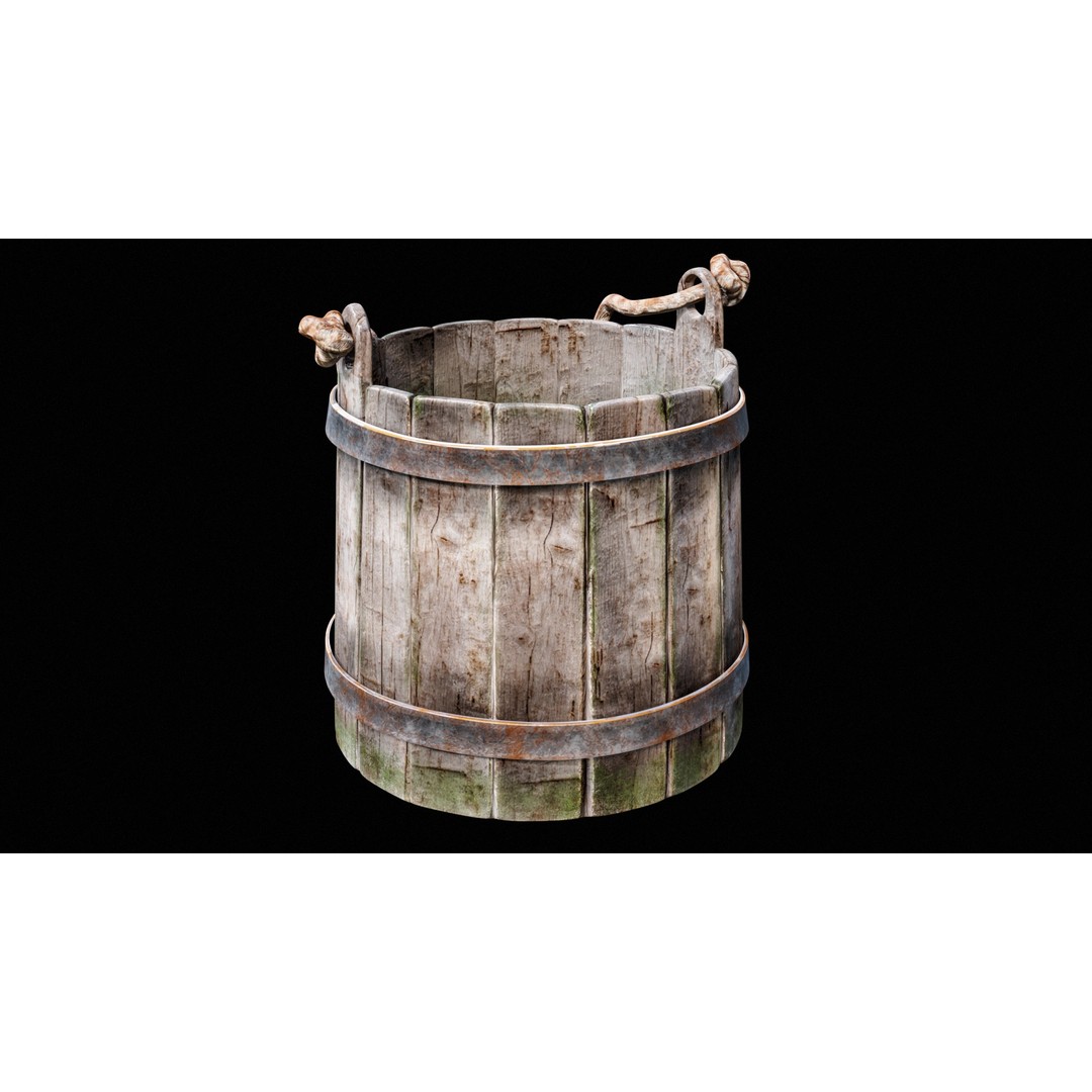 Wooden Medieval Bucket 3D Model – Low Poly PBR Game Asset, FBX - View 15