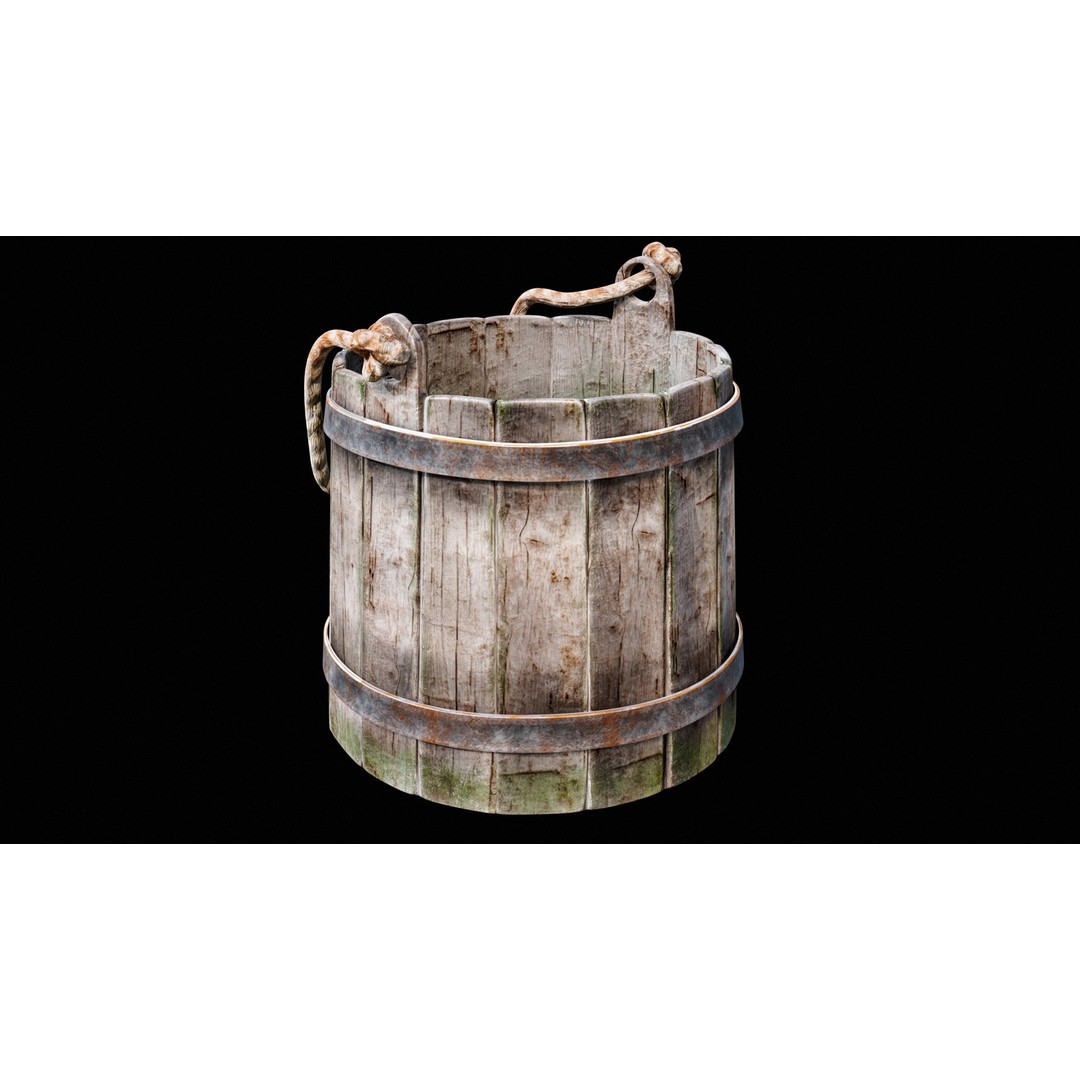 Wooden Medieval Bucket 3D Model – Low Poly PBR Game Asset, FBX - View 16