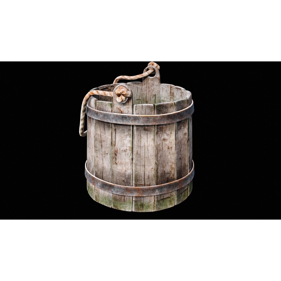 Wooden Medieval Bucket 3D Model – Low Poly PBR Game Asset, FBX - View 17