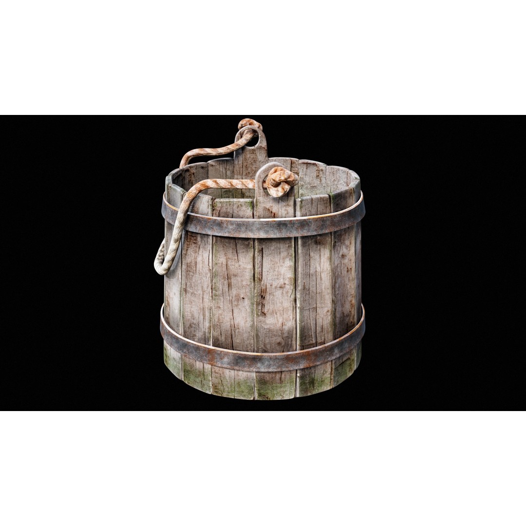 Wooden Medieval Bucket 3D Model – Low Poly PBR Game Asset, FBX - View 18