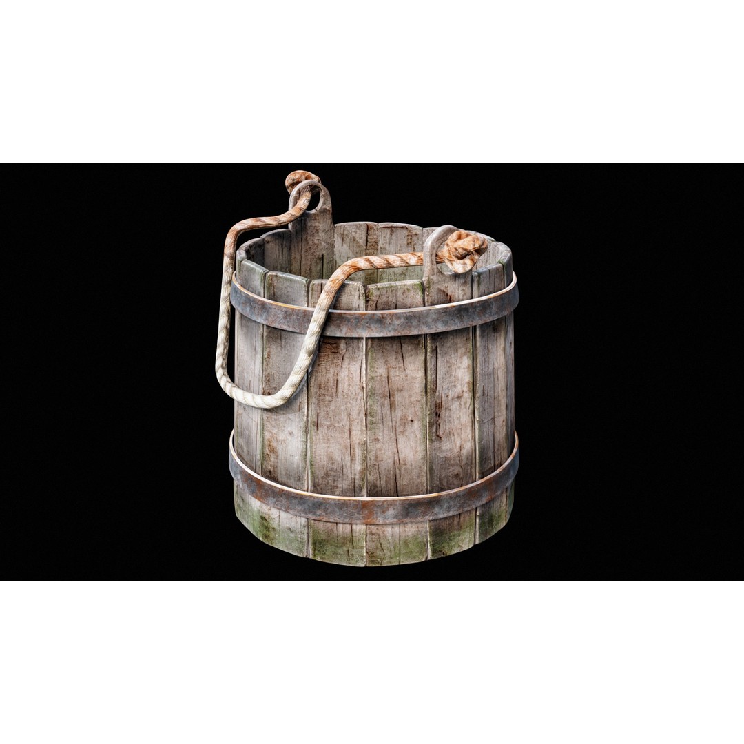 Wooden Medieval Bucket 3D Model – Low Poly PBR Game Asset, FBX - View 19