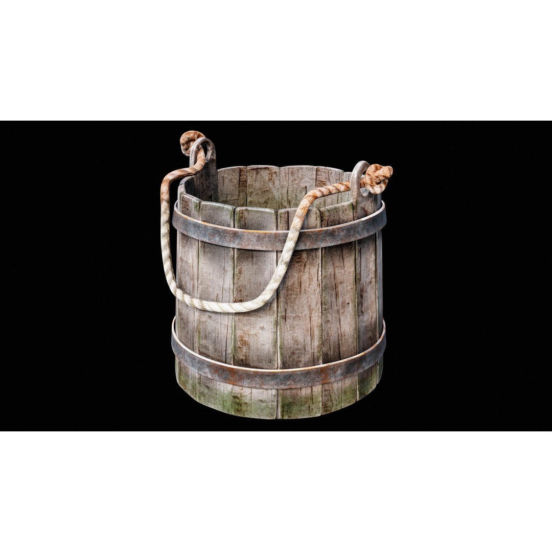 Wooden Medieval Bucket 3D Model – Low Poly PBR Game Asset, FBX - View 20
