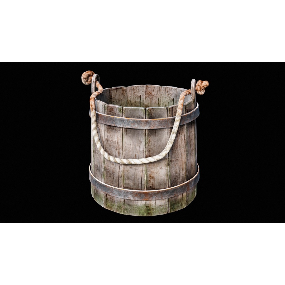 Wooden Medieval Bucket 3D Model – Low Poly PBR Game Asset, FBX - View 21