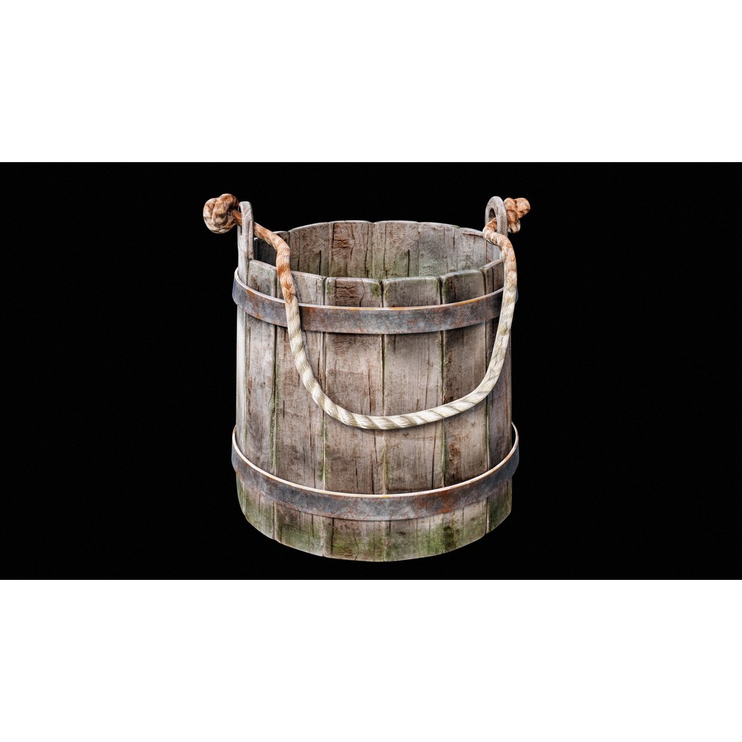 Wooden Medieval Bucket 3D Model – Low Poly PBR Game Asset, FBX - View 22