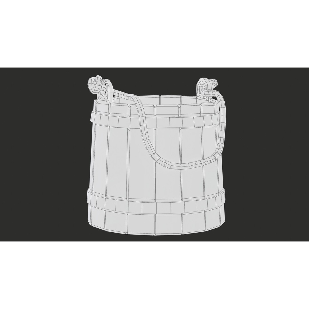 Wooden Medieval Bucket 3D Model – Low Poly PBR Game Asset, FBX - View 23