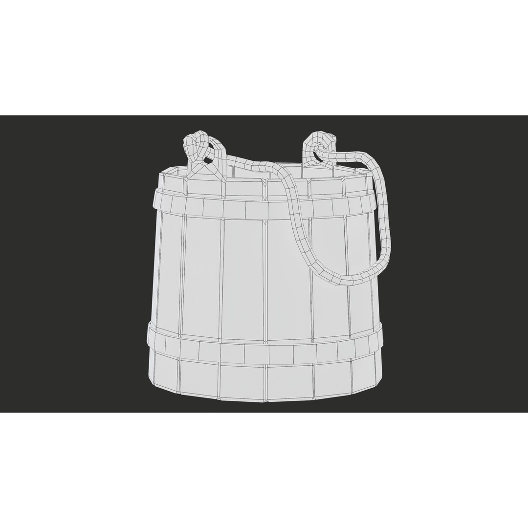 Wooden Medieval Bucket 3D Model – Low Poly PBR Game Asset, FBX - View 24