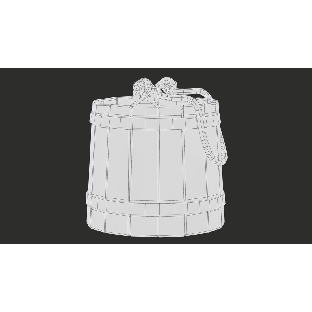 Wooden Medieval Bucket 3D Model – Low Poly PBR Game Asset, FBX - View 25