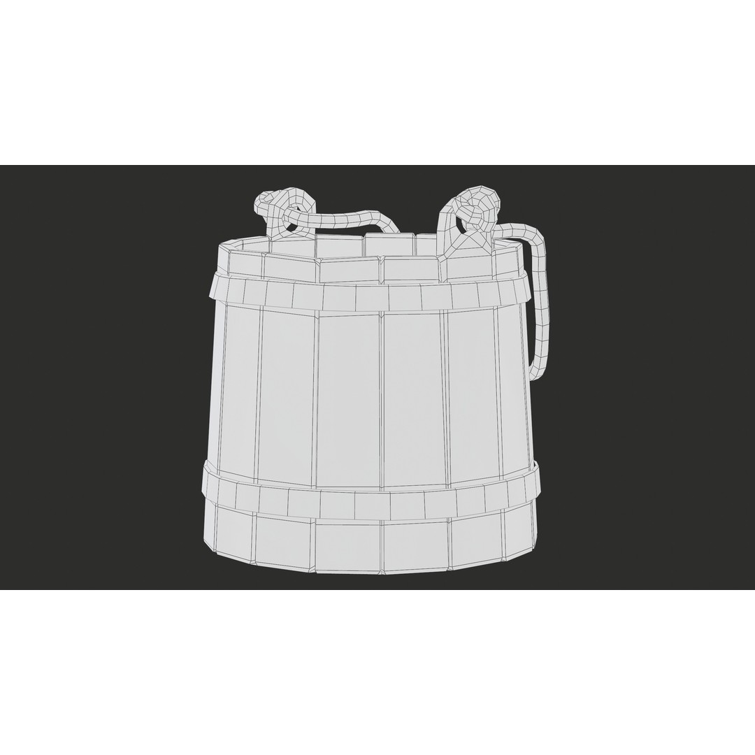 Wooden Medieval Bucket 3D Model – Low Poly PBR Game Asset, FBX - View 27