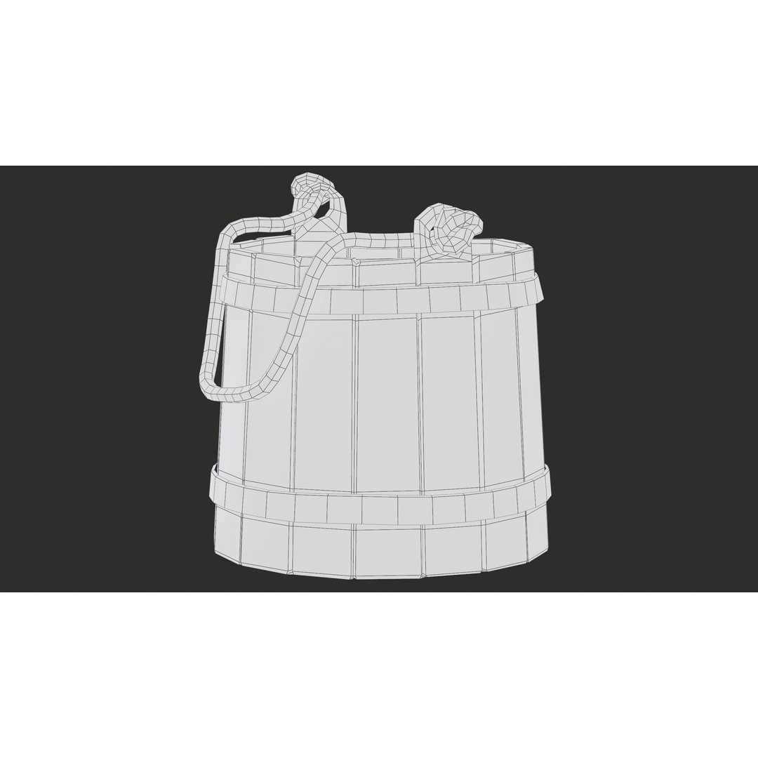 Wooden Medieval Bucket 3D Model – Low Poly PBR Game Asset, FBX - View 34